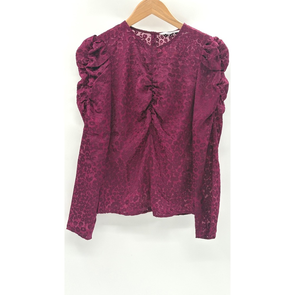 Paris Atelier & Other Stories Sheer Top Puff Sleeve 0 Dark Pink Plum Cheetah